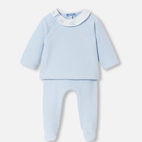 Jacadi Baby Boy Light Blue Comfort Set with Bunny Embroidery - Size 6M
